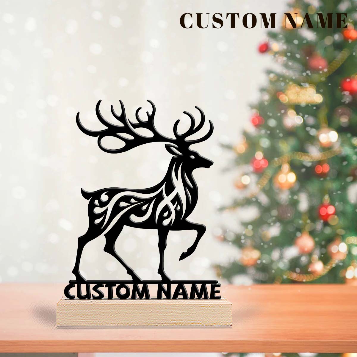 Home Office Gifts - 1Pc Csutom Running Deer Wooden Base