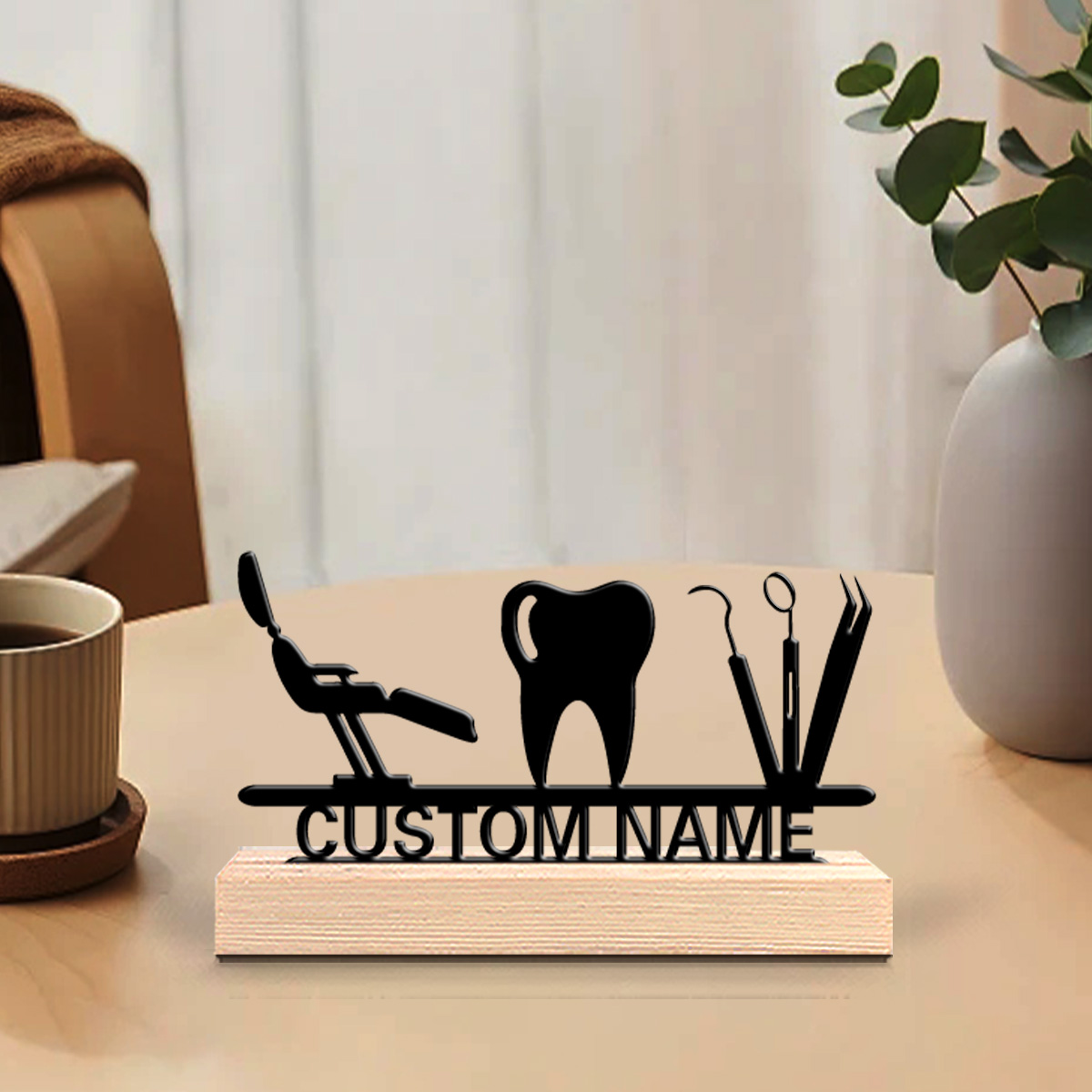 1Pc Csutom Teeth Wooden Base D - Home Office Gifts review and price