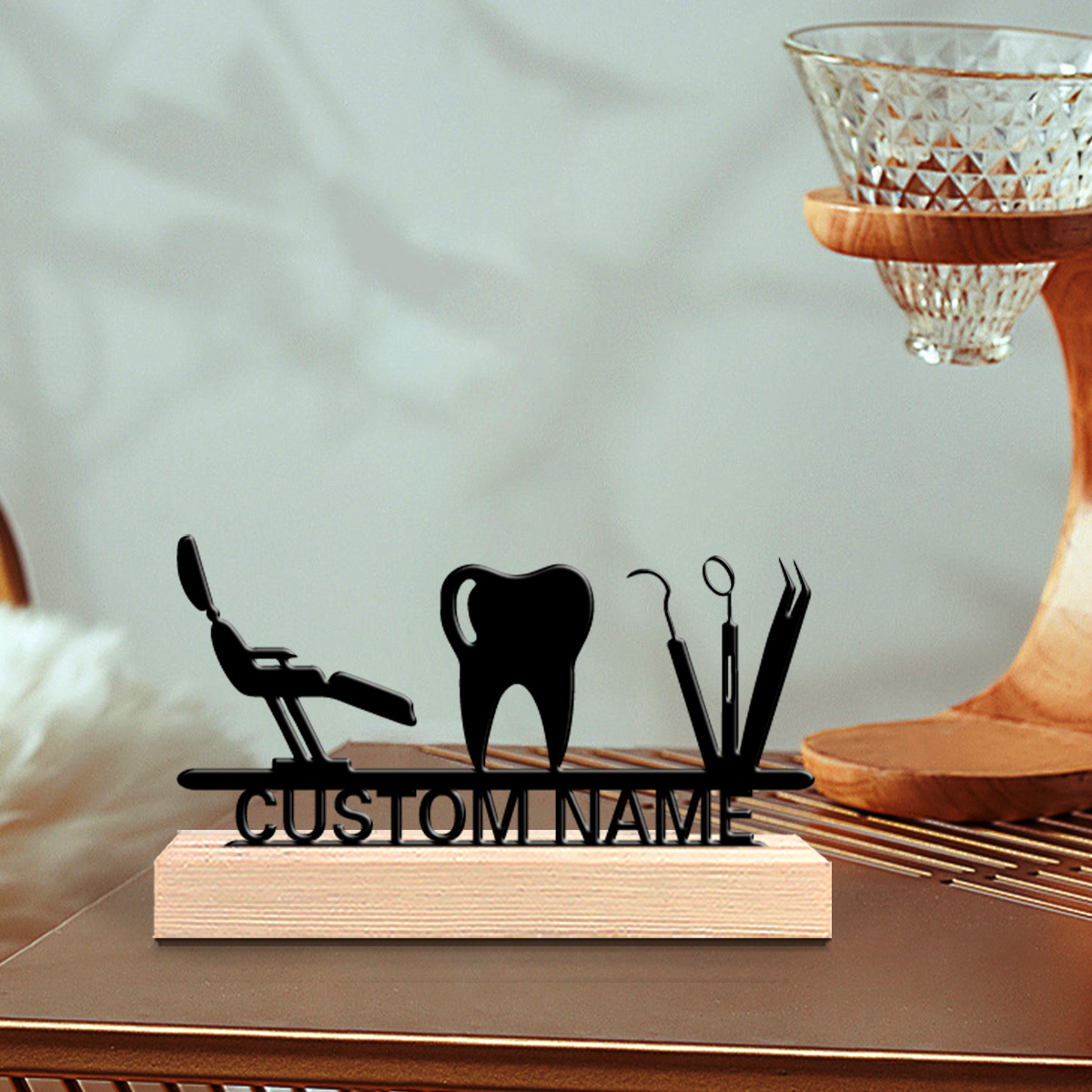 1Pc Csutom Teeth Wooden Base D - Home Office Gifts review and price