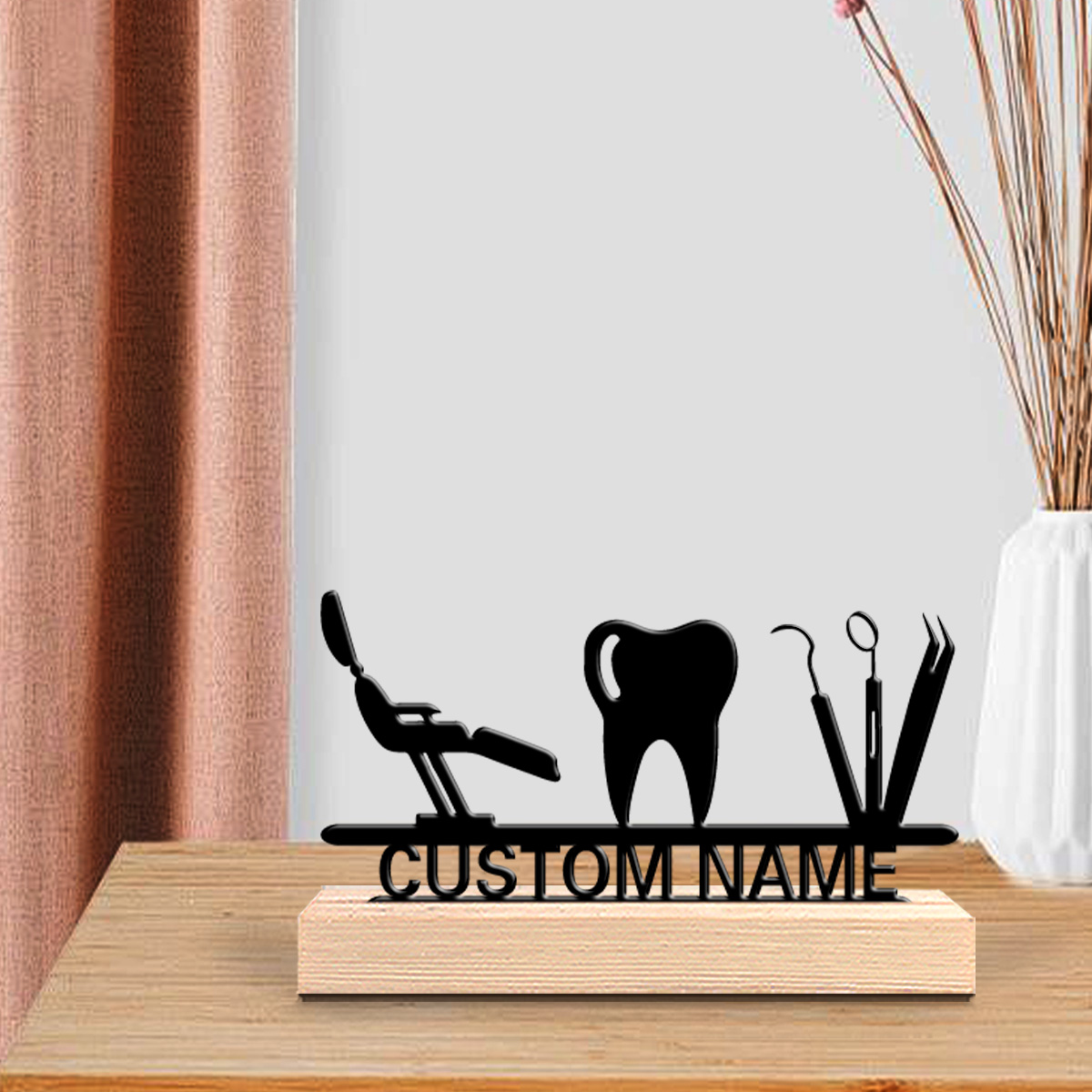 1Pc Csutom Teeth Wooden Base D - Home Office Gifts review and price