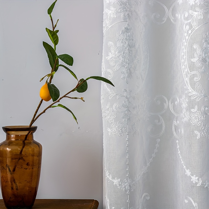 1pc White Embroidered Sheer Cu - Home Office Gadgets review and price