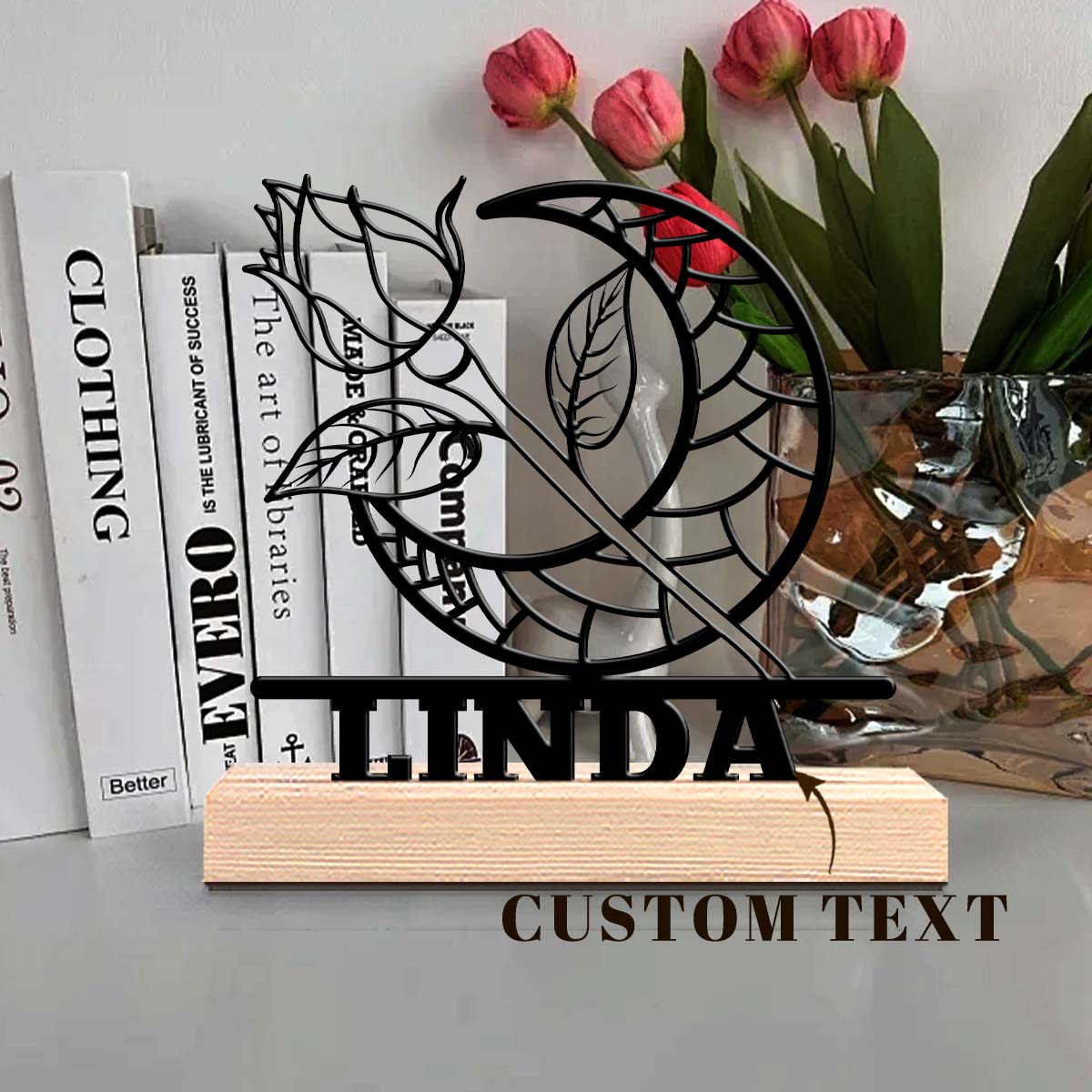 1Pc Csutom Moon Rose Wooden Ba - Home Office Gifts review and price